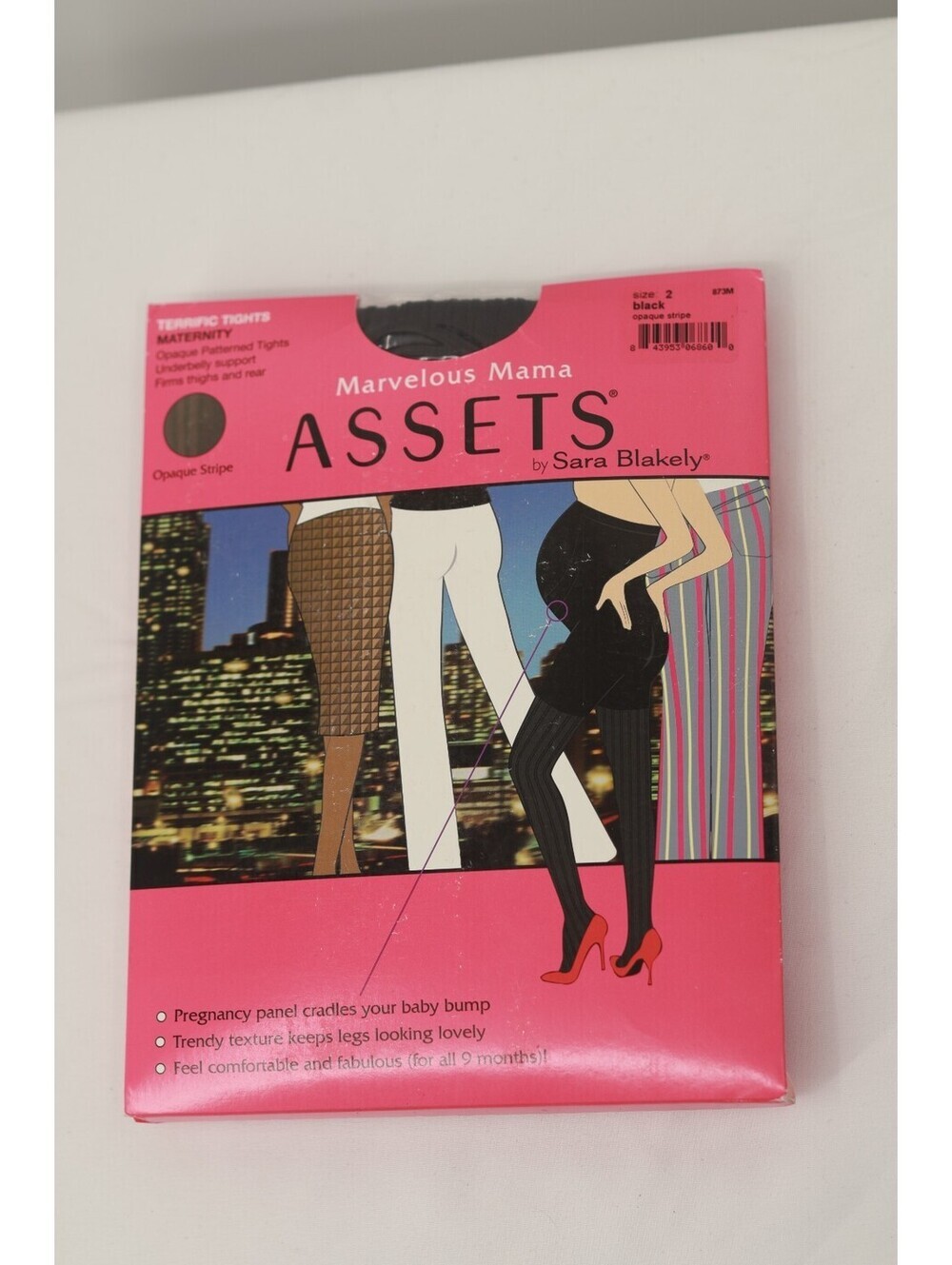 ASSETS by Sara Blakely Marvelous Mama Maternity Tights Black Opaque Stripe Siz 2